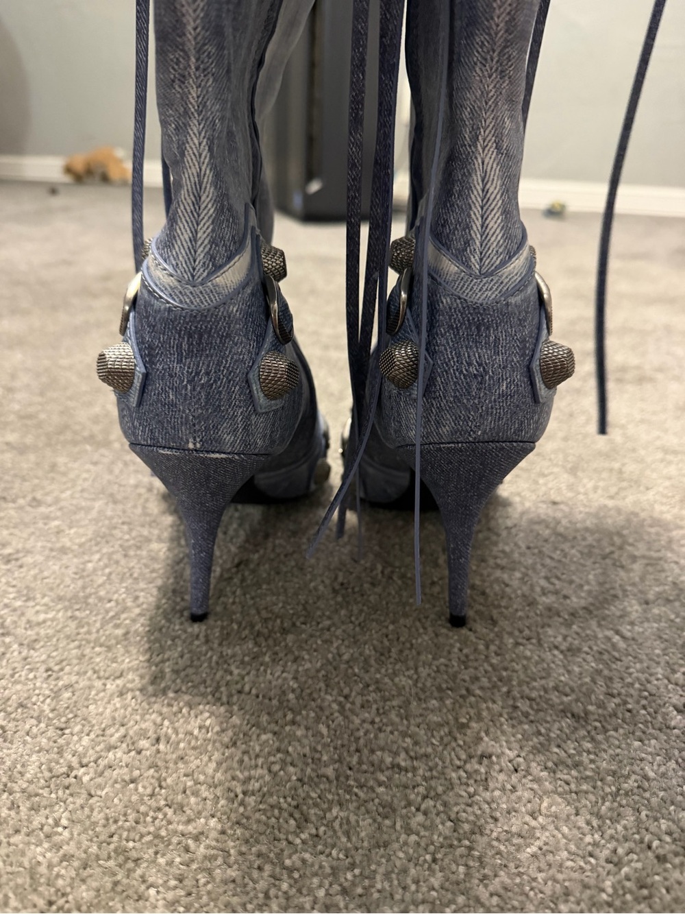 BALENCIAGA Cagole blue denim Printed Nappa  771231 tall boot boots - Picture 4 of 15